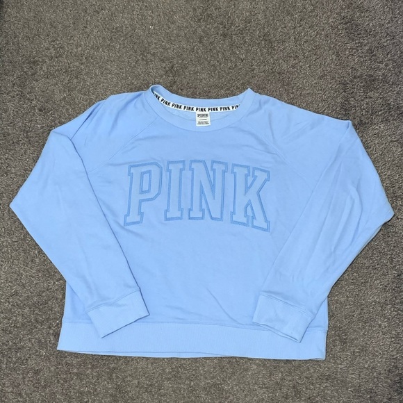 PINK Victoria's Secret Tops - VICTORIA SECRET PINK PULLOVER CREWNECK LIGHT BLUE